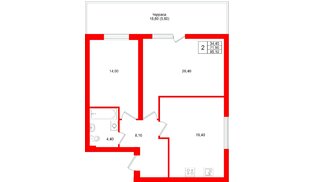 Квартира в ЖК «Кислород О2», 2 комнатная, 71.9 м², 1 этаж