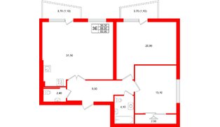 Квартира в ЖК «Кислород О2», 2 комнатная, 88.6 м², 3 этаж