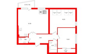 Квартира в ЖК «Кислород О2», 2 комнатная, 86.3 м², 4 этаж