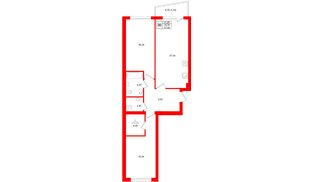 Квартира в ЖК «Кислород О2», 2 комнатная, 74.7 м², 3 этаж