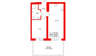 Квартира в ЖК «Кислород О2», 1 комнатная, 45.5 м², 1 этаж