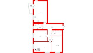 Квартира в ЖК «Кислород О2», 3 комнатная, 102.1 м², 2 этаж