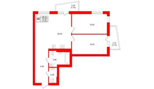 Квартира в ЖК «Кислород О2», 2 комнатная, 72.5 м², 2 этаж