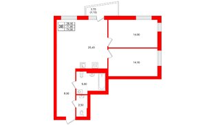 Квартира в ЖК «Кислород О2», 2 комнатная, 71.4 м², 4 этаж