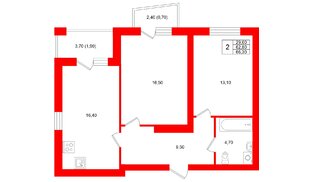 Квартира в ЖК «Кислород О2», 2 комнатная, 62.8 м², 2 этаж