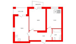 Квартира в ЖК «Кислород О2», 2 комнатная, 62.8 м², 3 этаж