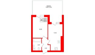 Квартира в ЖК «Кислород О2», 1 комнатная, 40 м², 1 этаж