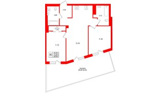 Квартира в ЖК «Кислород О2», 2 комнатная, 72.2 м², 2 этаж