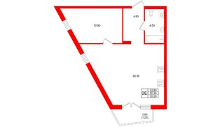 Квартира в ЖК «Кислород О2», 1 комнатная, 52.3 м², 3 этаж
