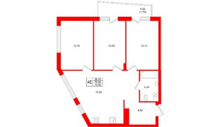 Квартира в ЖК «Кислород О2», 3 комнатная, 70 м², 3 этаж