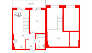 Квартира в ЖК «Кислород О2», 1 комнатная, 50.5 м², 1 этаж