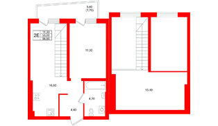 Квартира в ЖК «Кислород О2», 1 комнатная, 53 м², 4 этаж