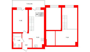 Квартира в ЖК «Кислород О2», 1 комнатная, 50.8 м², 1 этаж