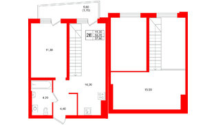 Квартира в ЖК «Кислород О2», 1 комнатная, 53.7 м², 4 этаж