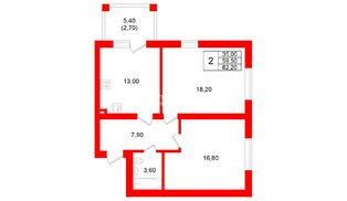 Квартира в ЖК «Сиреневый бульвар», 2 комнатная, 59.5 м², 1 этаж