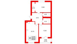 Квартира в ЖК «Сиреневый бульвар», 2 комнатная, 66.2 м², 2 этаж