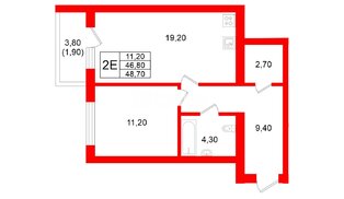 Квартира в ЖК «Сиреневый бульвар», 1 комнатная, 46.8 м², 1 этаж