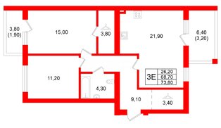 Квартира в ЖК «Сиреневый бульвар», 2 комнатная, 68.7 м², 4 этаж