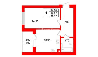 Квартира в ЖК «Сиреневый бульвар», 1 комнатная, 36.5 м², 4 этаж