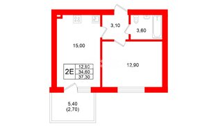 Квартира в ЖК «Сиреневый бульвар», 1 комнатная, 34.6 м², 4 этаж