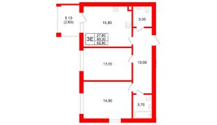 Квартира в ЖК «Сиреневый бульвар», 2 комнатная, 60.3 м², 3 этаж