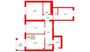 Квартира в ЖК «Сиреневый бульвар», 3 комнатная, 80.1 м², 1 этаж