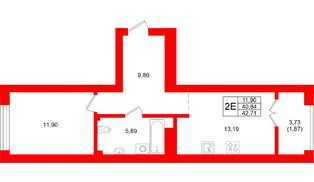 Квартира в ЖК «Включи», 1 комнатная, 42.71 м², 2 этаж