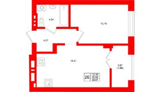 Квартира в ЖК «Включи», 1 комнатная, 38.67 м², 4 этаж