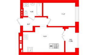 Квартира в ЖК «Включи», 1 комнатная, 36.85 м², 6 этаж