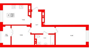 Квартира в ЖК «Включи», 2 комнатная, 53.81 м², 3 этаж