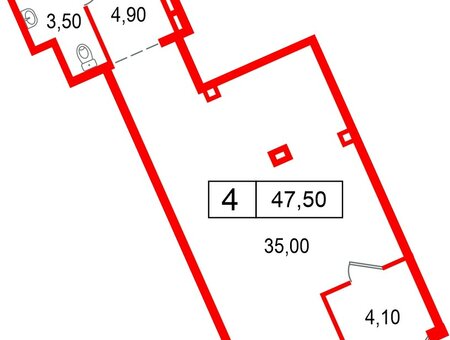 Помещение в ЖК Дом на Красной  2 дом, 47.5 м², 1 этаж
