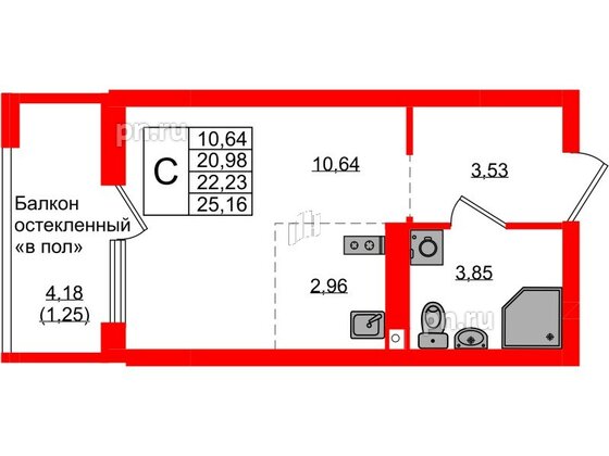Квартира в ЖК «Консул», студия, 22.23 м², 9 этаж
