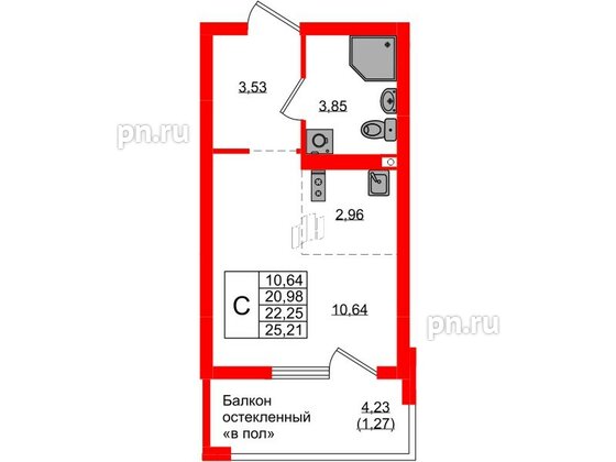 Квартира в ЖК «Консул», студия, 22.25 м², 9 этаж