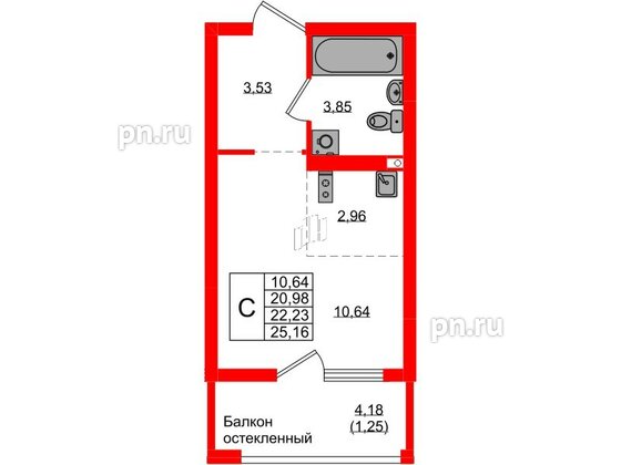 Квартира в ЖК «Консул», студия, 22.23 м², 8 этаж