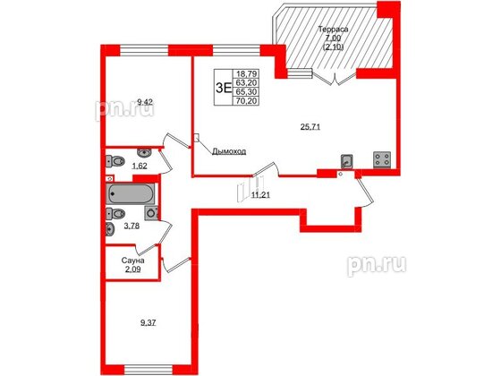 Квартира в ЖК «Консул», 2 комнатная, 65.3 м², 9 этаж