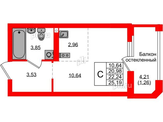 Квартира в ЖК «Консул», студия, 22.24 м², 8 этаж
