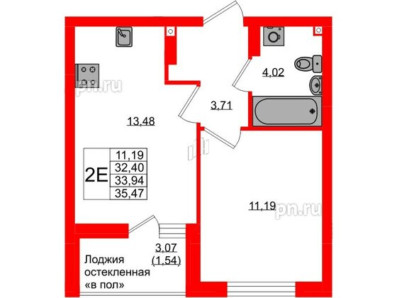 Квартира в ЖК «Консул», 1 комнатная, 33.94 м², 9 этаж