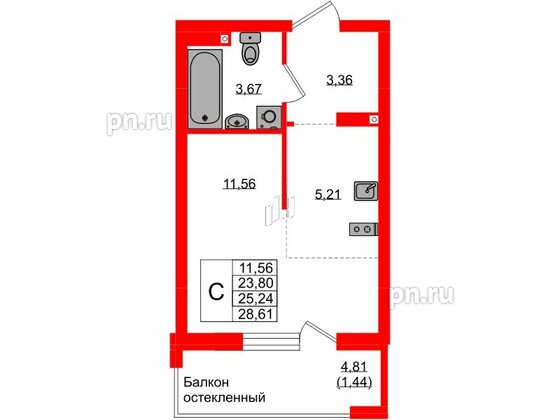 Квартира в ЖК «Консул», студия, 25.24 м², 9 этаж