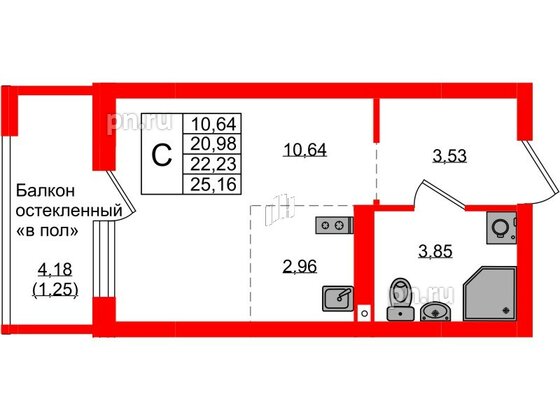 Квартира в ЖК «Консул», студия, 22.23 м², 9 этаж