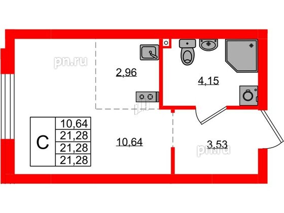 Квартира в ЖК «Консул», студия, 21.28 м², 1 этаж