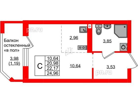 Квартира в ЖК «Консул», студия, 22.17 м², 5 этаж