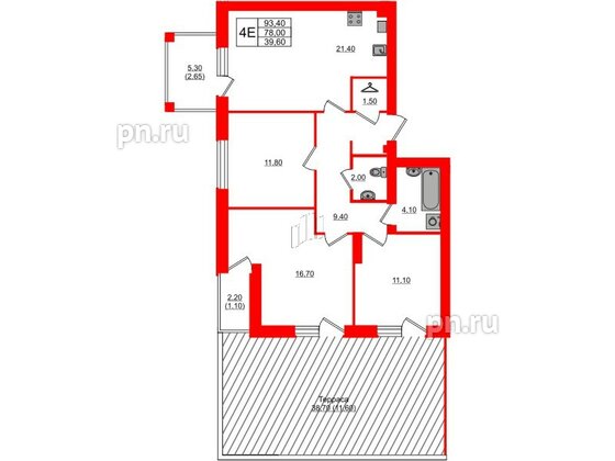 Квартира в ЖК «Сиреневый бульвар», 3 комнатная, 98.7 м², 2 этаж