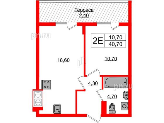 Квартира в ЖК «Дом на Красной», 1 комнатная, 35.4 м², 7 этаж