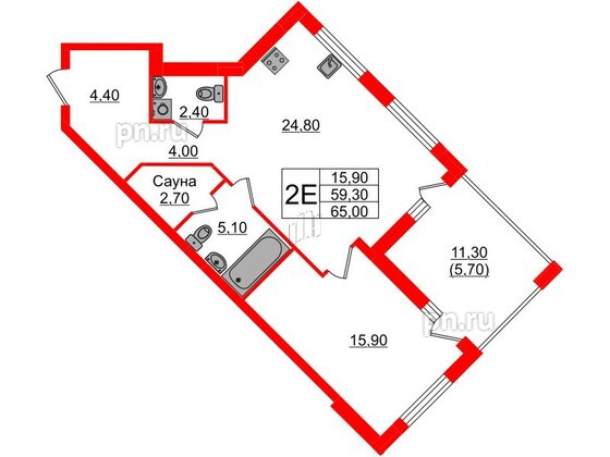 Квартира в ЖК «Вдохновение» ЭКОквартал «Русская Европа», 1 комнатная, 65 м², 11 этаж