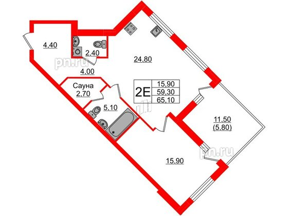 Квартира в ЖК «Вдохновение» ЭКОквартал «Русская Европа», 1 комнатная, 65.1 м², 12 этаж
