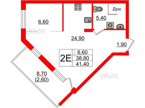 Квартира в ЖК «Вдохновение» ЭКОквартал «Русская Европа», 1 комнатная, 41.3 м², 12 этаж