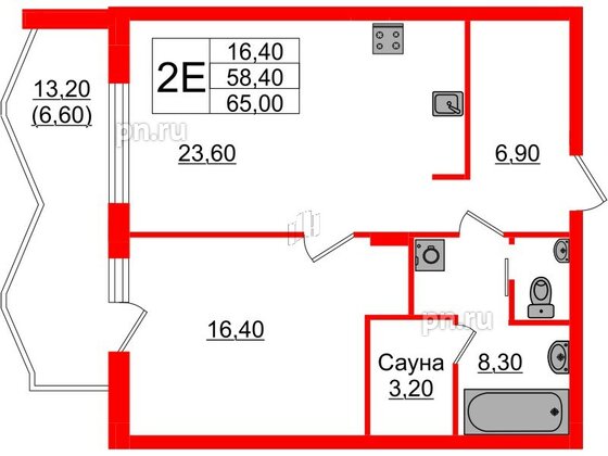Квартира в ЖК «Вдохновение» ЭКОквартал «Русская Европа», 1 комнатная, 65 м², 12 этаж