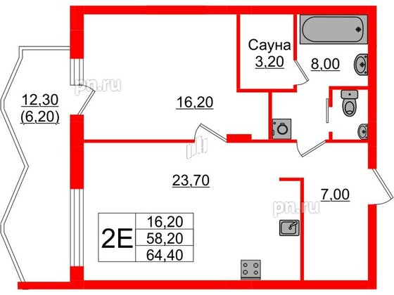 Квартира в ЖК «Вдохновение» ЭКОквартал «Русская Европа», 1 комнатная, 64.4 м², 11 этаж