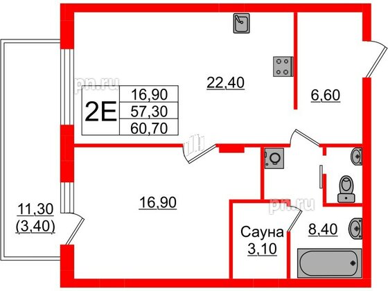 Квартира в ЖК «Вдохновение» ЭКОквартал «Русская Европа», 1 комнатная, 60.7 м², 9 этаж