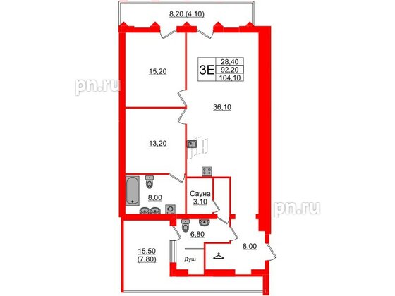 Квартира в ЖК «Вдохновение» ЭКОквартал «Русская Европа», 2 комнатная, 104.1 м², 11 этаж